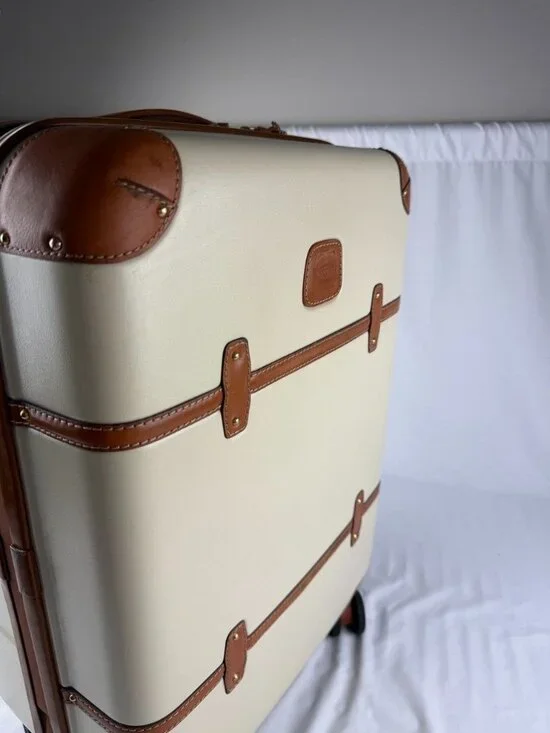 BRICS BELLAGIO 21” Suitcases Cream Tan Rolling Suitcase Trunk Leather Trim - Picture 4 of 16
